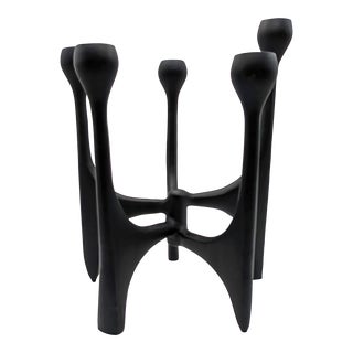 Matte Black Forged Aluminum Tapered Candle Holder For Sale