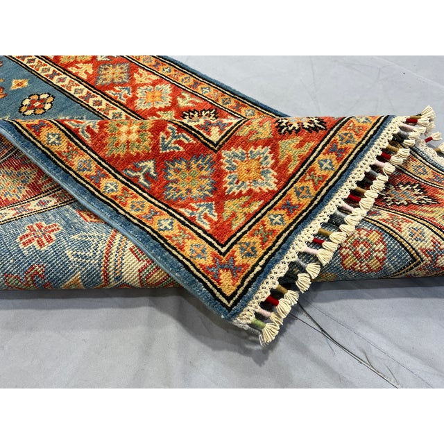 Blue and Rust Red Kazak Wool Runner Rug, Tribal Hallway Rug, 2'9" X 9'9" For Sale - Image 14 of 16
