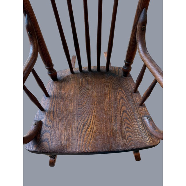 American Antique Early American Oak Windsor Children’s Rocker For Sale - Image 3 of 11