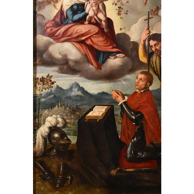 Workshop of Ippolito Scarsella / Lo Scarsellino, Madonna and Child with Saint James, 1590, Oil on Board For Sale - Image 4 of 18