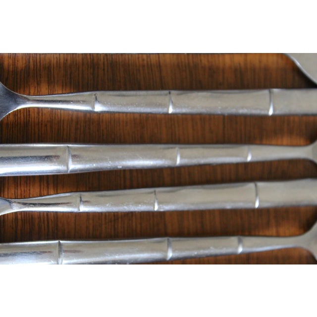 Vintage 1980s Stanley Roberts "Tiburon" Faux Bamboo Stainless Steel Flatware Set – 60 Pieces | Hollywood Regency Chinoiserie For Sale - Image 14 of 14