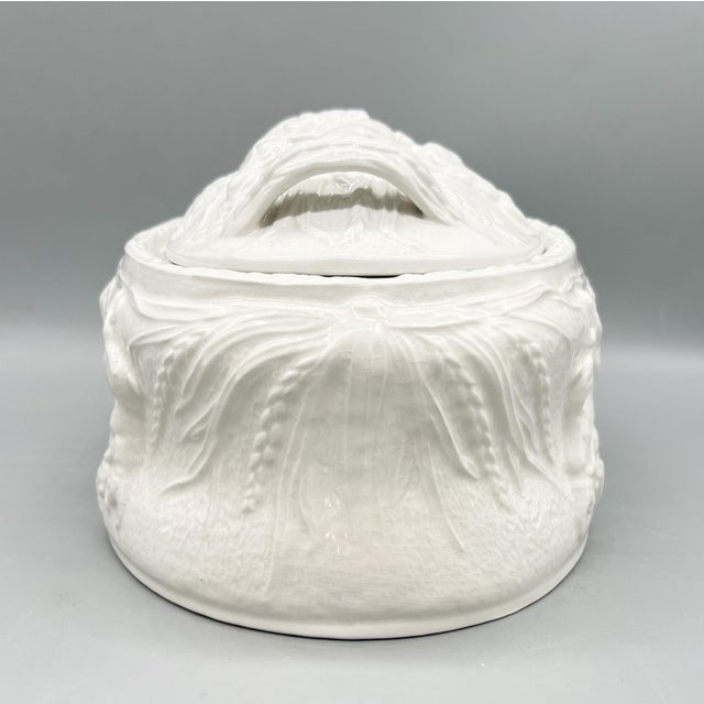 Vintage English Portmeirion White Relief Covered Serving Bowl | Oven-to-Table Dish - Cottagecore, European Countryside For Sale - Image 10 of 16