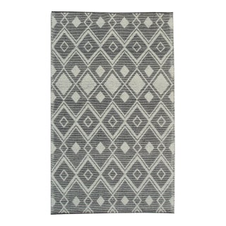 5x8 Modern Kilim Black Diamond Geometric Handmade Wool Carpet Rug For Sale