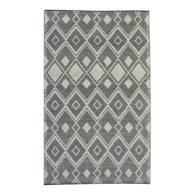 5x8 Modern Kilim Black Diamond Geometric Handmade Wool Carpet Rug For Sale