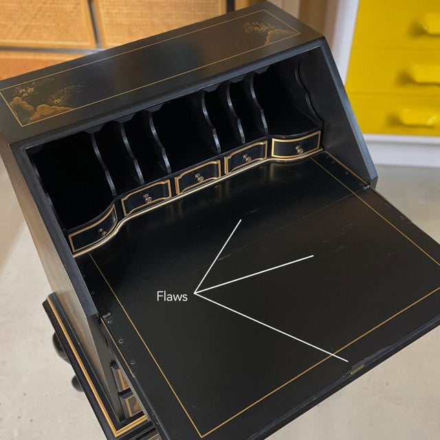 Black Lacquer Hand Painted Asian Chinoiserie Black Lacquer Secretary Writing Desk For Sale - Image 13 of 13