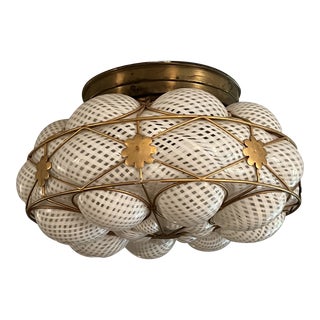 Dino Martens Murano Art Glass & Bronze Cage Blown Reticello Chandelier For Sale