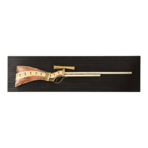 1950s Handcrafted Wood & Metal Faux Rifle Wall Decor | Jeweled Gun Sculpture for Office