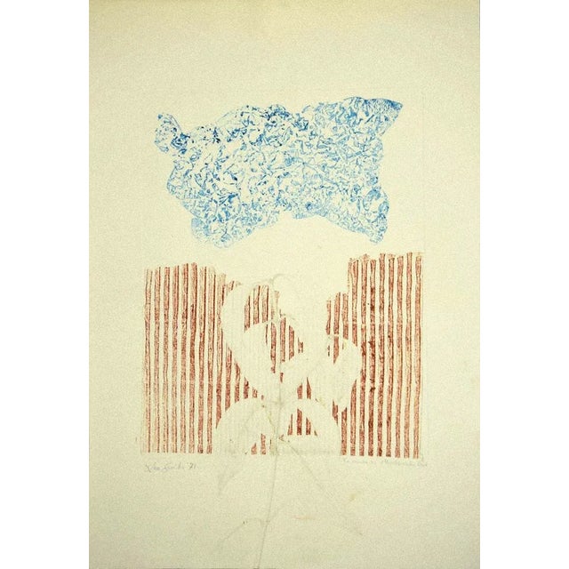 Composition is an original colored etching artwork on cardboard realized by Leo Guida in 1971. Hand-signed in pencil and...