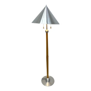 1960s Post Modern Spun Aluminum and Pine Michael Graves Style Floor Lamp For Sale