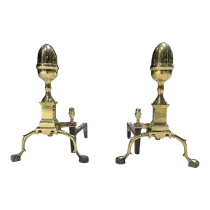 20th Century Federal Style Brass Acorn Andirons - a Pair