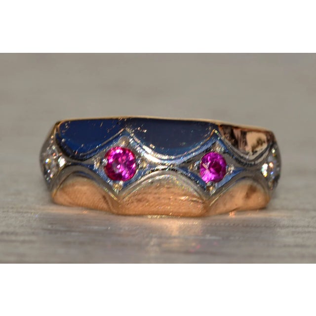 Contemporary Mid 20th Century The Stinson: Ladies Retro 18K Rose Gold Band set with Ruby and Diamond, Size 3 For Sale - Image 3 of 10