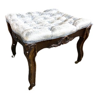 Antique Louis XV Victorian Revival Tufted Ottoman on Casters For Sale