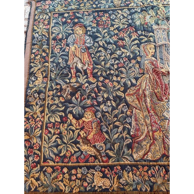Nice french mid-century tapestry with beautiful medieval museum design of « tapisserie de la dame à l'orgue » ( The lady...