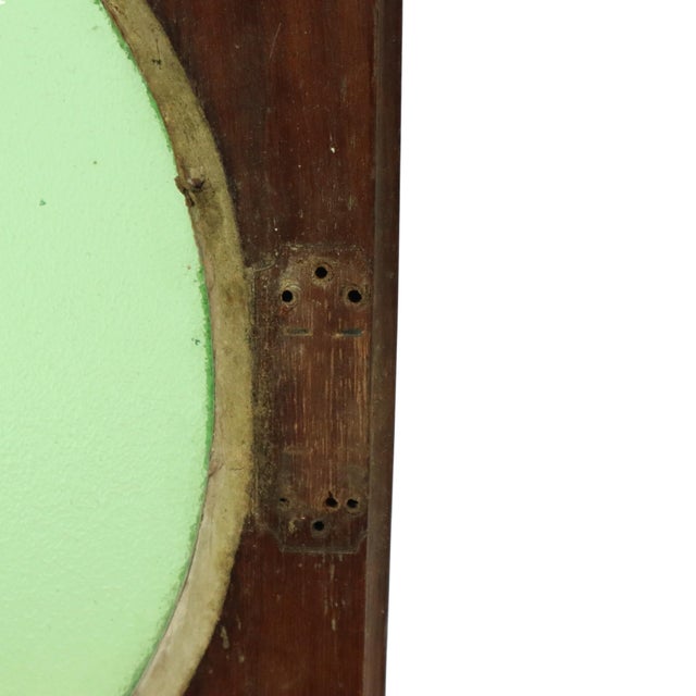 Green Stained Leaded Glass Panel with Wooden Frame, 1950s For Sale - Image 8 of 15