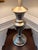 Stiffel Stiffel Brushed Nickel / Pewter-Tone Modern Classic Table Lamp With Custom Nailhead Linen Shade For Sale - Image 4 of 6