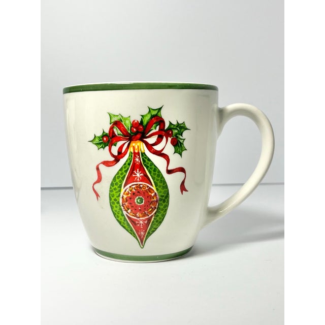 Christopher Radko “Holiday Celebrations, Green Trim” 5 Porcelain Mugs For Sale - Image 4 of 6