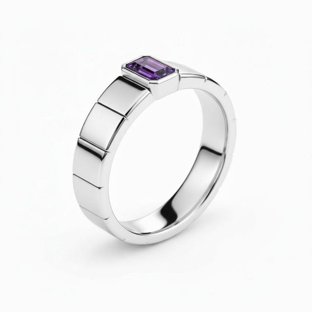 Modern Amethyst Solitaire Ring for Men Silver, Gold, Size 10 For Sale - Image 3 of 5