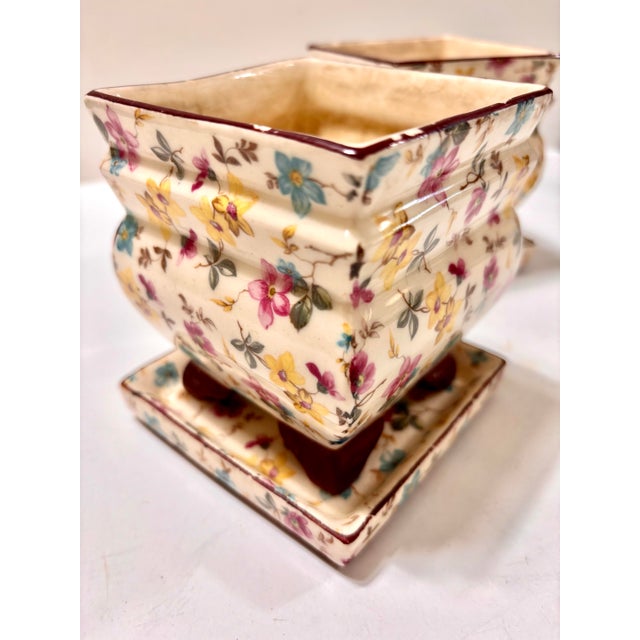 Vintage Mid Century Erphila Czecho-Slovakia Chintz Flower Pots With Saucers, a Pair For Sale - Image 12 of 12