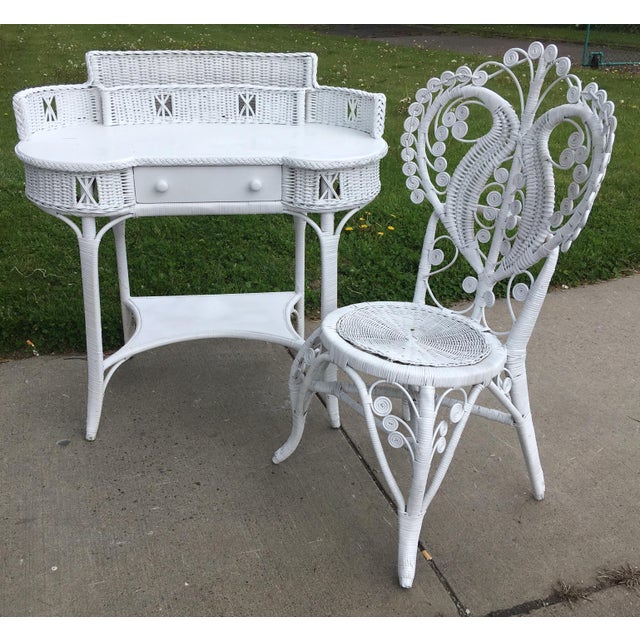 Haywood and Wakefield Wicker Vanity With Chair 2 Pieces Chairish