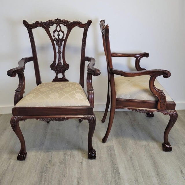 English Pair of Chippendale-Style Mahogany Armchairs With Ball-and-Claw Feet For Sale - Image 3 of 11