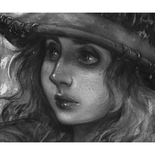 Figurative Divination by Ashly Lovett | Chalk Pastel on Paper Portrait of a Witch with a Hat For Sale - Image 3 of 3