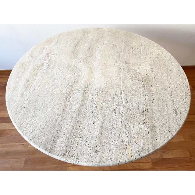 1970s Postmodern 1970s Cream Off White Round Travertine Dining Table, Pedestal Base For Sale - Image 5 of 11