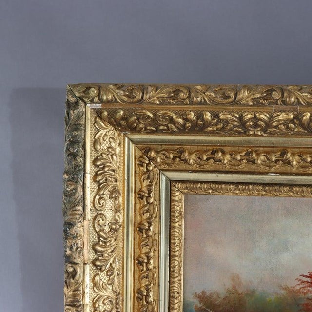 1900 - 1909 Antique Hudson River School Oil on Canvas Painting of a River Scene C1900 For Sale - Image 5 of 12