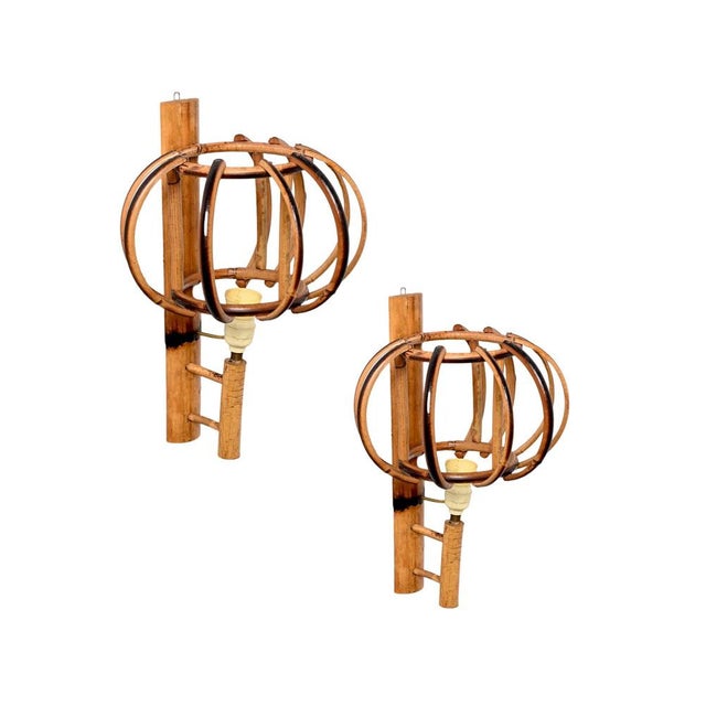 Rattan Lantern Sconces attributed to Louis Sognot, 1960s, Set of 2 For Sale - Image 15 of 16