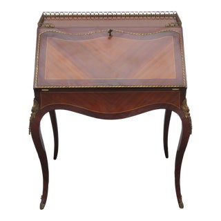 French Inlay Bronze Brass Accent Secretary Desk For Sale