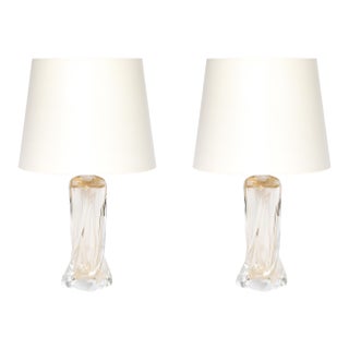Modernist 24kt Gold Fleck Murano Glass Table Lamps Signed Vittorio Rigattieri For Sale