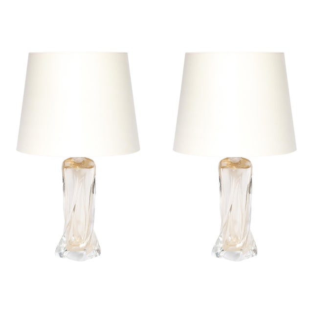 Modernist 24kt Gold Fleck Murano Glass Table Lamps Signed Vittorio Rigattieri For Sale