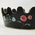 Vintage Hand-Painted Floral Toleware Scalloped Planter – Black and Gold Metal Cachepot For Sale - Image 9 of 10