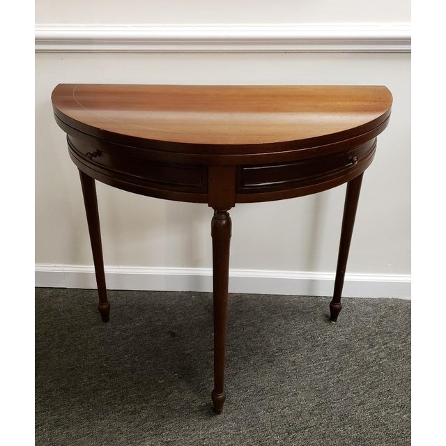 Brown Sheraton-Style Mahogany & Satinwood Flip-Top Game Table With Swing-Out Drawers For Sale - Image 8 of 10