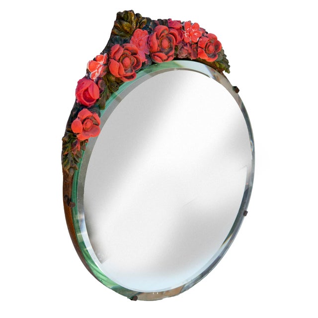 Barbola Round Floral Beveled Easel Table Mirror in Colorful Tones For Sale - Image 4 of 6