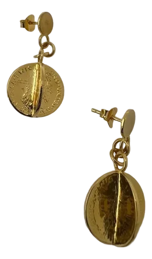 Vintage Genuine Real Dollar Coin Yellow Gold Vermeil Sterling Silver Charm Drop, A Pair