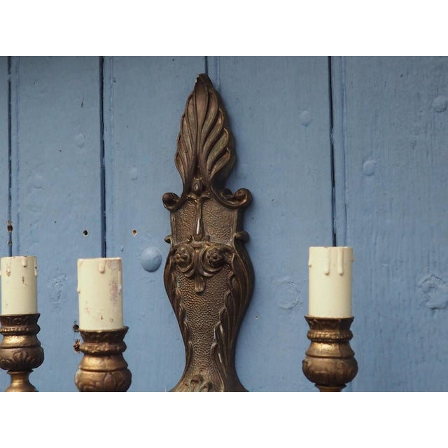 Gold Vintage Rococo Revival Italian 3-Arm Wall Sconces, 1940s, Set of 2 For Sale - Image 8 of 15