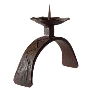 Mid-Century Sculptural Hand-Forged Iron Candleholder, 1960s For Sale