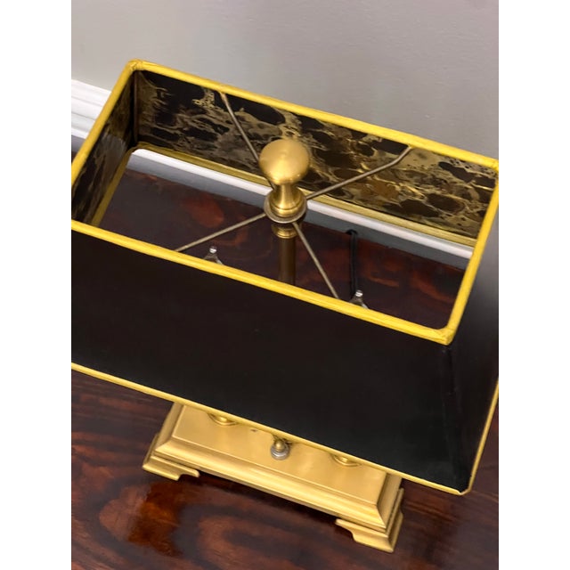 Late 20th Century Small Brass Twin Candle Bouillotte Style Lamp With Black Parchment Shade For Sale - Image 9 of 17