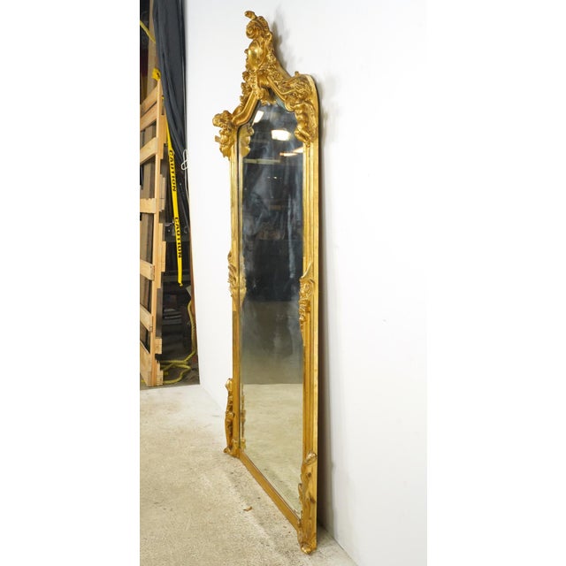 French Antique French Louis XV Gilded Wood Overmantel Mirror For Sale - Image 3 of 13
