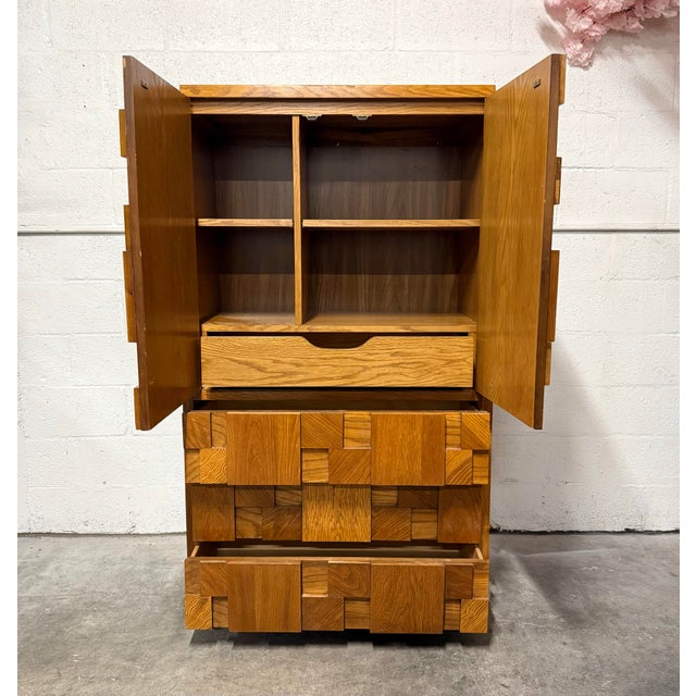 Brutalist Vintage MCM Lane “Staccato” Brutalist Armoire For Sale - Image 3 of 6