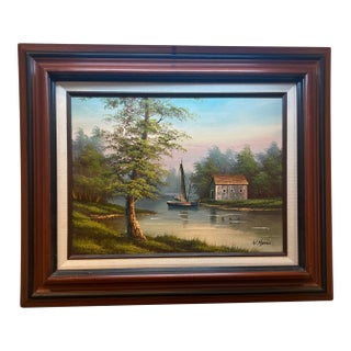 Late 19th Century Beautiful Landscape Oil Painting by W. Morris Framed For Sale