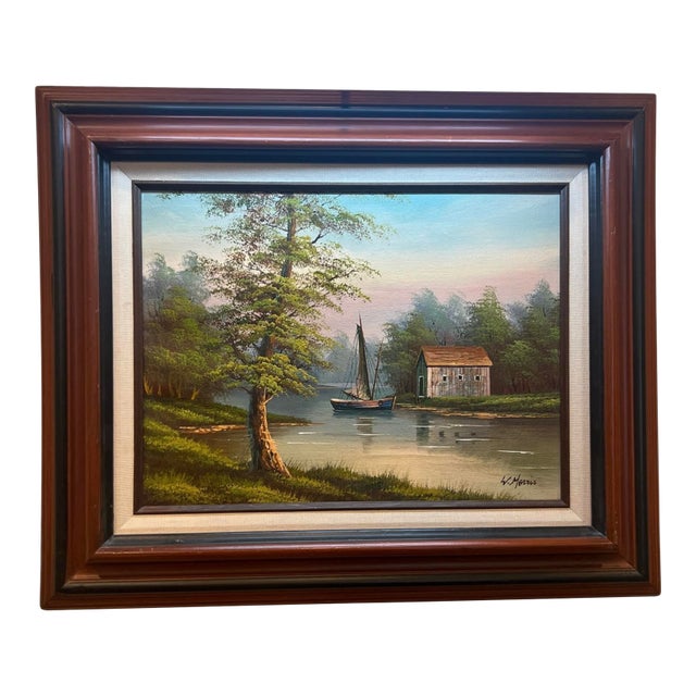 Late 19th Century Beautiful Landscape Oil Painting by W. Morris Framed For Sale