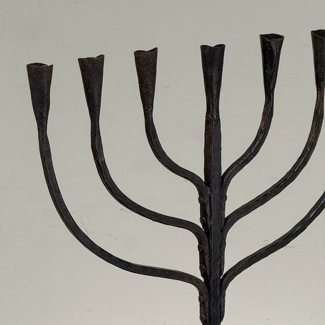 Mid-Century French Brutalist Hand-Forged Iron Seven-Light Candelabrum For Sale - Image 14 of 18