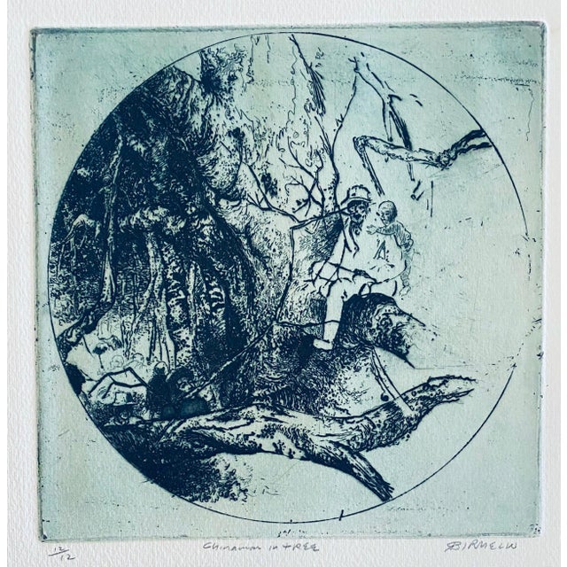 Robert A. Birmelin, Chinese Man In Tree, American Modernist Abstract Etching For Sale