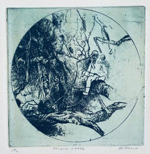 Robert A. Birmelin, Chinese Man In Tree, American Modernist Abstract Etching