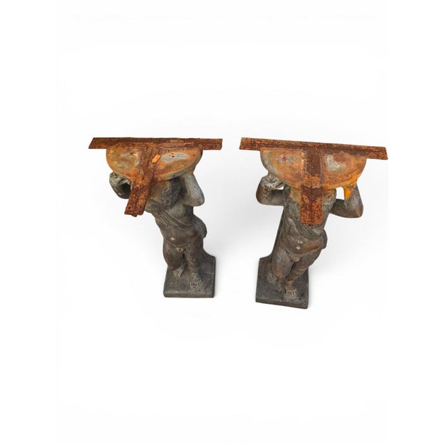 Gold Bronze Console Supports with Putti, 1930s, Set of 2 For Sale - Image 8 of 12