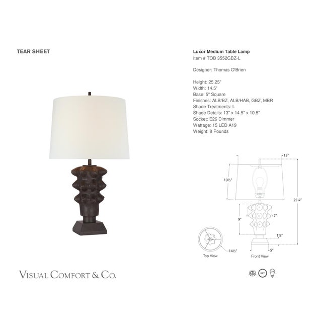 Thomas O'Brien by Visual Comfort Signature Luxor Medium Table Lamp in Garden Bronze with Linen Shade Designer: Thomas...