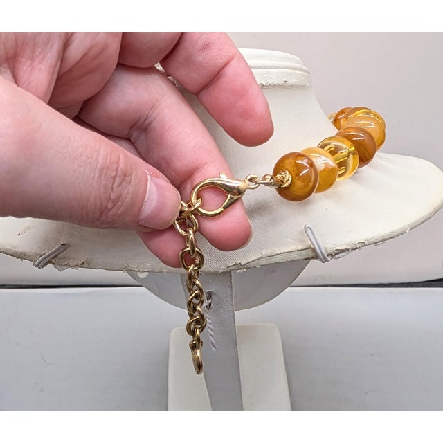 Vintage Signed Givenchy Goldtone Faux-Amber Beaded Necklace For Sale - Image 9 of 9