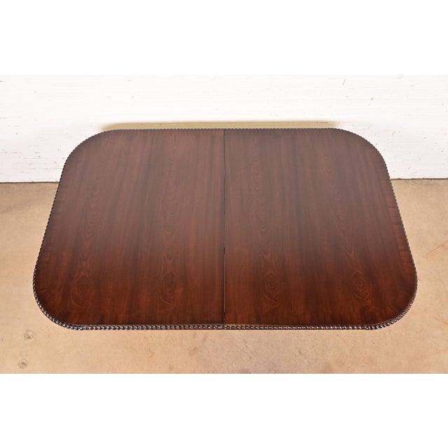 Baker Furniture Style Chippendale Carved Mahogany Triple Pedestal Extension Dining Table, Newly Refinished For Sale - Image 9 of 12