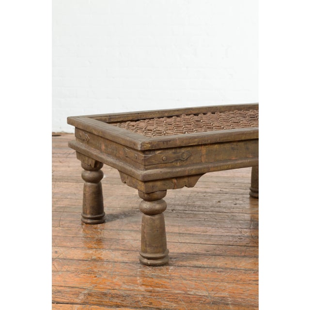 Indian Antique Indian Metal Window Grill Made into Coffee Table with Baluster Legs For Sale - Image 3 of 13